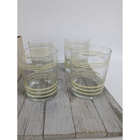 Fiesta Vintage Yellow Set of 4 Double Old Fashion Striped Glasses - Picture 4 of 7